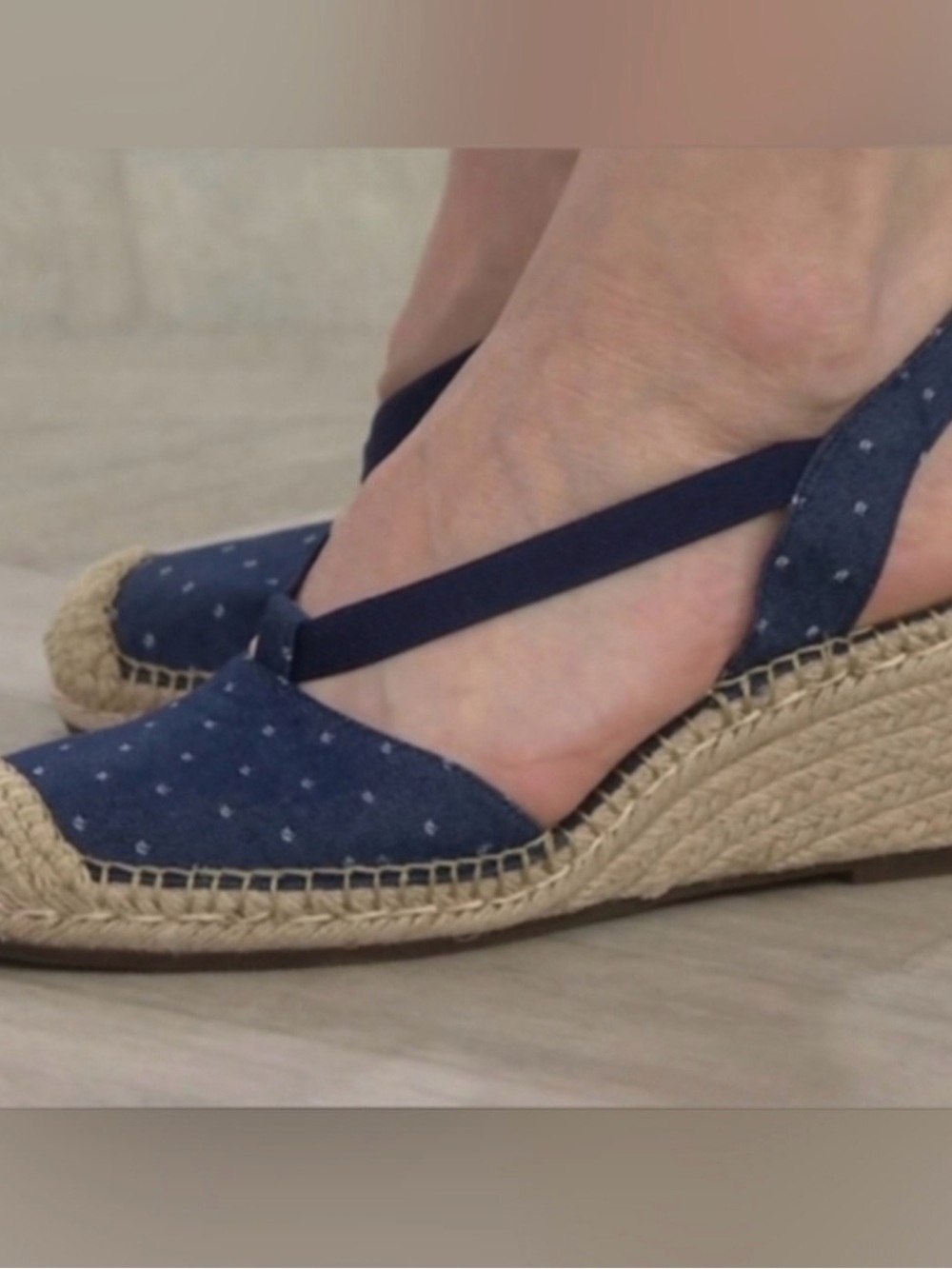 Clarks Navy Espadrille Slingback Flats with Tiny Dot Print